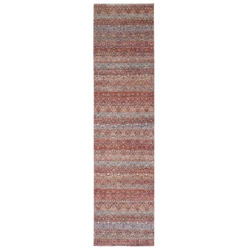 Clay Red, Kohinoor Herat with Small Geometric Repetitive Diamond Pattern, Soft Wool, Tone On Tone, Hand Knotted, Runner, Oriental Rug