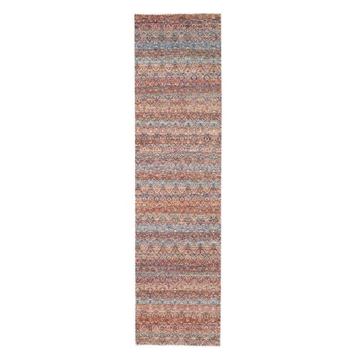Summer Fig Red, Kohinoor Herat with Small Geometric Repetitive Diamond Pattern, Tone on Tone, Soft and Shiny Wool, Hand Knotted, Runner, Oriental Rug