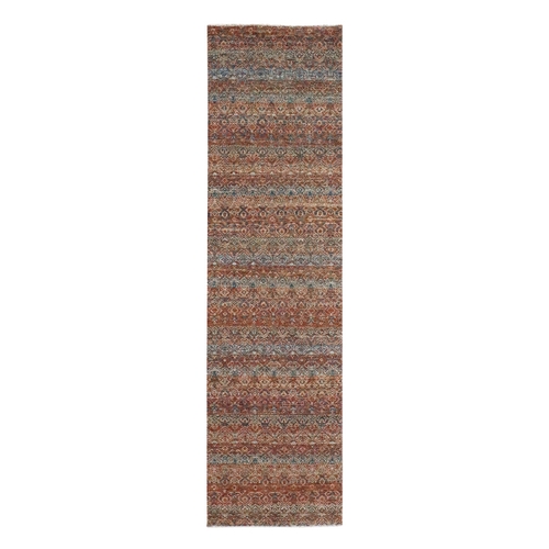 Chili Red, Kohinoor Herat with Small Geometric Repetitive Diamond Pattern, Soft and Shiny Wool, Hand Knotted, Tone on Tone, Runner, Oriental Rug