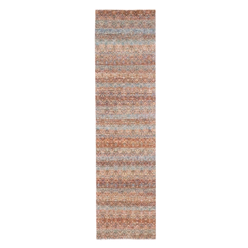 Rust Red, Kohinoor Herat with Small Geometric Repetitive Diamond Pattern, Tone on Tone, Soft and Shiny Wool, Hand Knotted, Runner, Oriental Rug