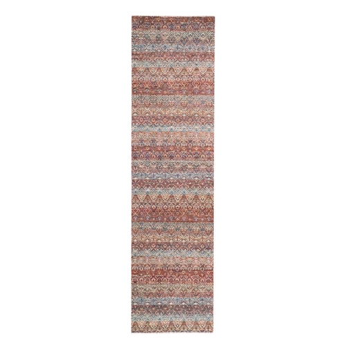 Clay Red, Hand Knotted, Kohinoor Herat with Small Geometric Repetitive Diamond Pattern, Tone on Tone, Soft Wool, Runner, Oriental Rug