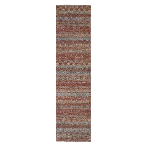 Chili Red, Kohinoor Herat with Small Geometric Repetitive Diamond Pattern, Tone on Tone, Soft and Shiny Wool, Hand Knotted, Runner, Oriental Rug