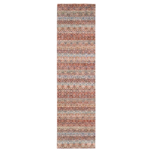 Rust Red, Soft and Shiny Wool, Kohinoor Herat Design, Small Geometric Repetitive Diamond Pattern, Tone on Tone, Hand Knotted, Runner, Oriental Rug