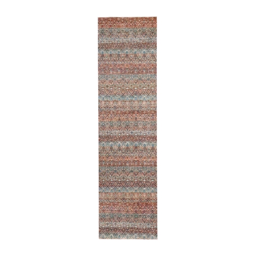 Chili Red, Kohinoor Herat with Small Geometric Repetitive Diamond Pattern, Tone on Tone, Soft and Shiny Wool, Hand Knotted, Runner, Oriental Rug