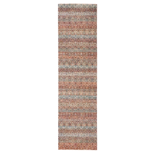 Clay Red, Kohinoor Herat with Small Geometric Repetitive Diamond Pattern, Tone on Tone, Soft and Shiny Wool, Hand Knotted, Runner, Oriental Rug