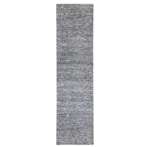 Pebble Gray, Kohinoor Herat with Small Geometric Repetitive Diamond Design, Tone On Tone, Soft Wool, Hand Knotted, Runner, Oriental 