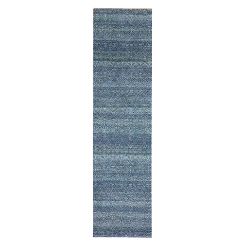Imperial Blue, Tone On Tone, Kohinoor Herat with Small Geometric Repetitive Diamond Design, Soft Wool, Hand Knotted, Runner, Oriental 