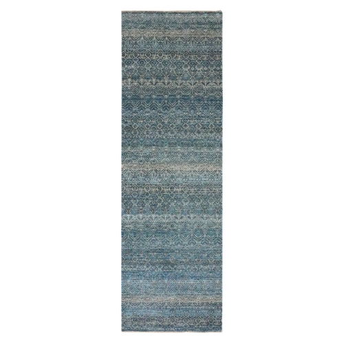 Jasper Blue, Kohinoor Herat Pattern, Small Geometric Repetitive Diamond Design, Soft Wool, Tone On Tone, Hand Knotted, Runner, Oriental 