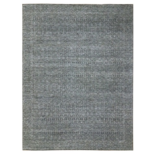 Pebble Gray, Geometric Garden Pattern, Agra, Tone on Tone, Dense Weave, Hand Knotted, Pure Wool, Oriental 