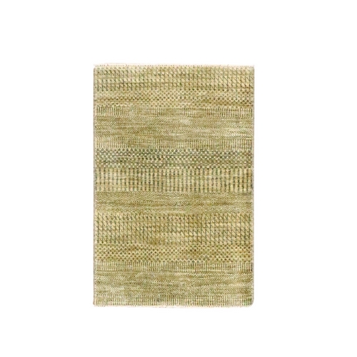 Ecru Brown, Modern Grass Design, Hand Knotted, Wool with touch of Silk, Tone on Tone, Lush and Plush, Sample, Mat, Oriental 