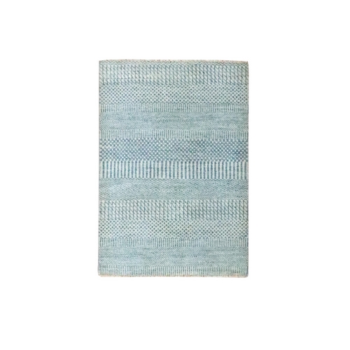 Ruddy Blue, Modern Grass Design, Hand Knotted, Wool with touch of Silk, Tone on Tone, Lush and Plush, Sample, Mat, Oriental 