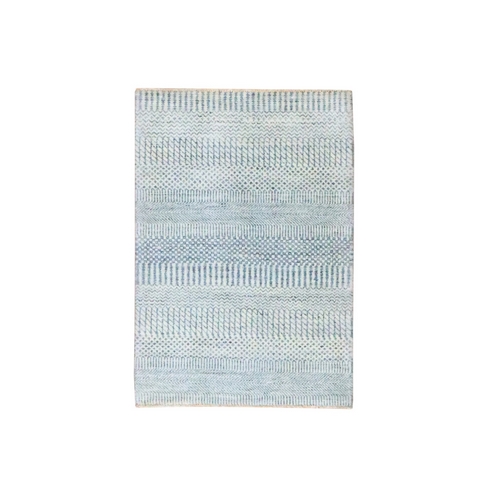 Yonder Blue, Tone on Tone, Modern Grass Design, Hand Knotted, Wool with touch of Silk, Lush and Plush, Mat, Sample, Oriental 