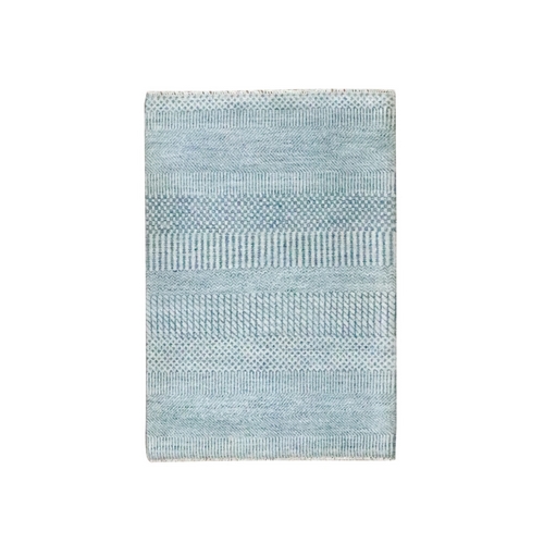 Yonder Blue, Modern Grass Design, Tone on Tone, Hand Knotted, Wool with touch of Silk, Lush and Plush, Mat, Sample, Oriental 