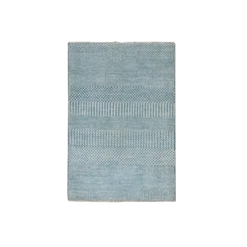 Sapphire Blue, Wool with touch of Silk, Tone on Tone, Lush and Plush, Sample, Modern Grass Design, Hand Knotted, Mat, Oriental 