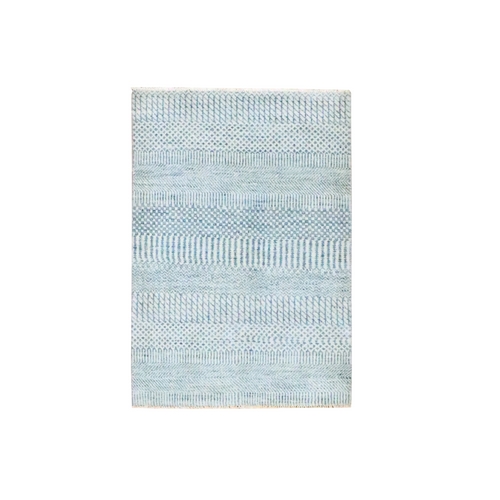 Light Blue, Modern Grass Design, Hand Knotted, Wool with touch of Silk, Tone on Tone, Lush and Plush, Sample, Mat, Oriental 