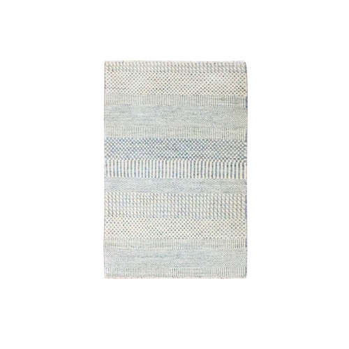 Yonder Blue, Hand Knotted, Wool with touch of Silk, Tone on Tone, Lush and Plush, Modern Grass Design, Sample, Mat, Oriental 