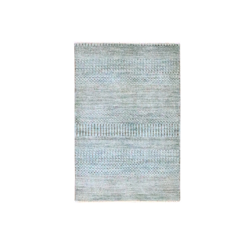Stone Blue, Wool with touch of Silk, Tone on Tone, Lush and Plush, Sample, Modern Grass Design, Hand Knotted, Mat, Oriental 