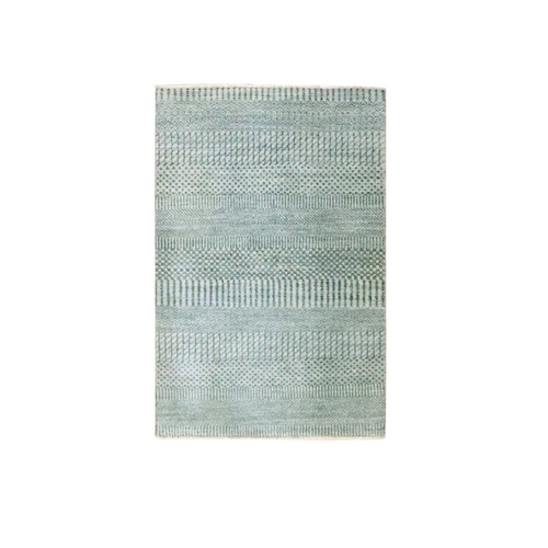 Stone Blue, Modern Grass Design, Hand Knotted, Wool with touch of Silk, Tone on Tone, Lush and Plush, Sample, Mat, Oriental 