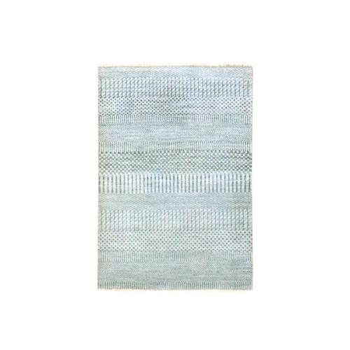 Light Gray, Hand Knotted, Wool with touch of Silk, Tone on Tone, Lush and Plush, Sample, Modern Grass Design, Mat, Oriental 