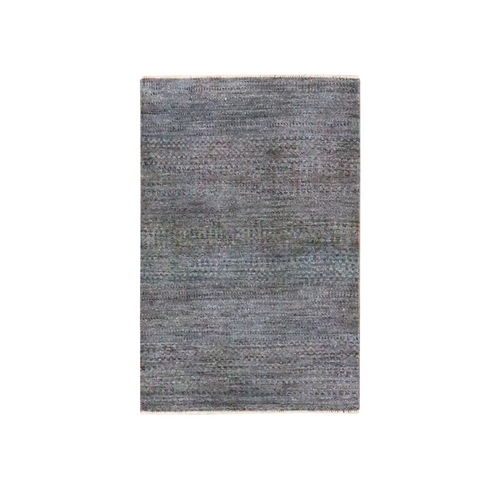 Anchor Grey, Wool with touch of Silk, Tone on Tone, Lush and Plush, Hand Knotted, Modern Grass Design, Sample, Mat, Oriental 