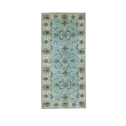 Curious Blue, Shah Abbas Flowering Vein Design, Natural Dyes, Denser Weave Hand Knotted, Agra, High Quality Wool, Runner Oriental Rug