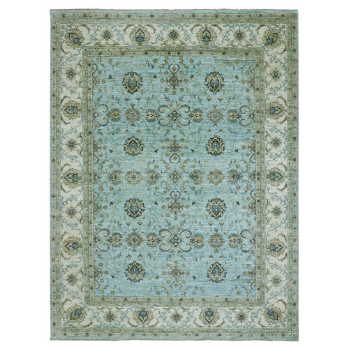 Morning Blue, Natural Dyes, Hand Knotted, Agra, Shah Abbas Flowering Vines Design, Luxurious Wool, Denser Weave Oriental 