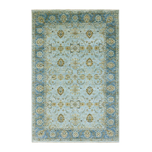 Pale Blue, Agra, Hand Knotted With All Over Shah Abbas Floral Motifs, Vegetable Dyes, Densely Woven Natural Wool, Oriental 