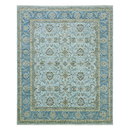 Powder and Imperial Blue, Densely Woven Extra Soft Wool, Hand Knotted Agra Shah Abbas Floral Design, Natural Dyes, Oriental 