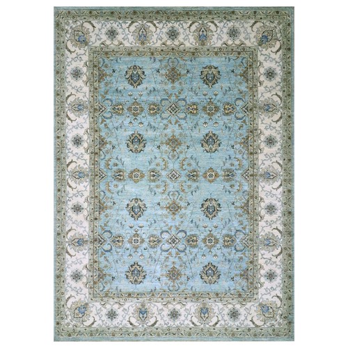 Cerulean Blue, Hand Knotted, Agra, Shah Abbas Flower Vines Design, Natural Wool, Veggie Dyes, Denser Weave, Oriental Rug