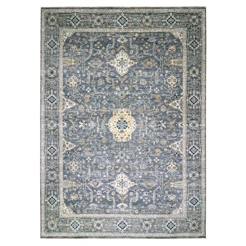 Anchor Gray, Agra, Small Medallion with Oushak Design, Pure Wool, Denser Weave, Hand Knotted, Natural Dyes, Oriental Rug