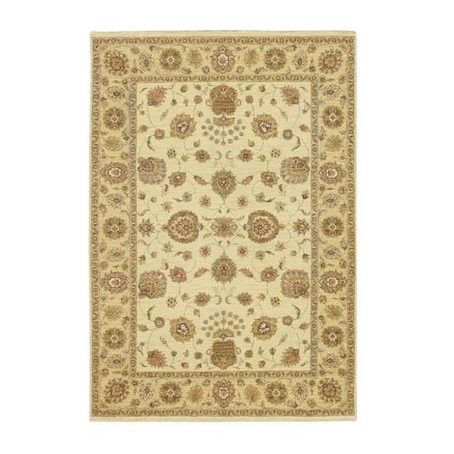 Boulder Ivory, Agra with Ziegler Design, Colorful Leaf Pattern, Hand Knotted, 100% Wool, Zero Pile, Oriental Rug