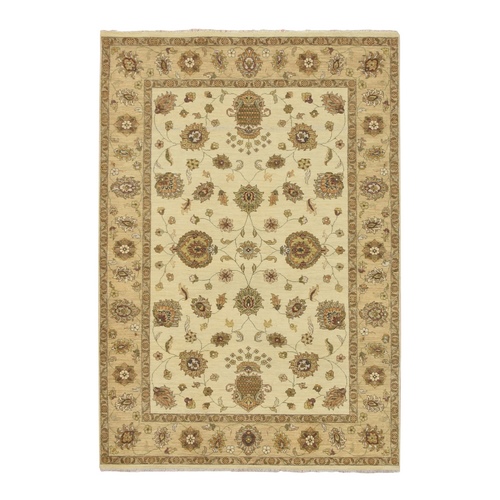 Boulder Ivory, Agra with Ziegler Design, Colorful Leaf Pattern, Hand Knotted, Pure Wool, Zero Pile, Oriental Rug
