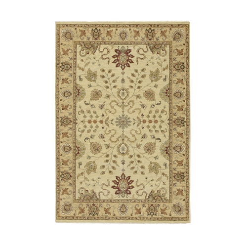 Boulder White, Agra with Ziegler Design, Colorful Leaf Pattern, Pure Wool, Hand Knotted, Oriental 