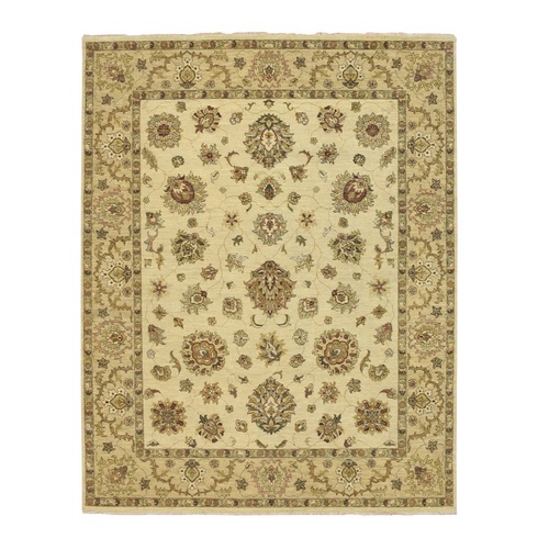 Boulder White, Agra with Ziegler Design, All Over Leaf Pattern, Zero Pile, Hand Knotted, Pure Wool, Oriental 