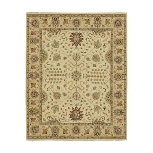 Boulder White, Hand Knotted, Agra with Ziegler Design, All Over Leaf Pattern, Zero Pile, Pure Wool, Oriental 
