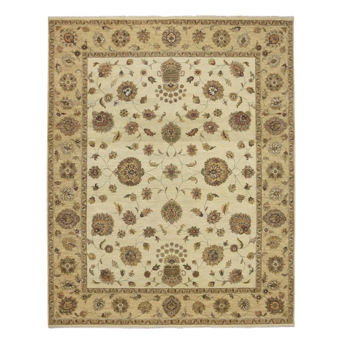 Boulder White, Agra with Ziegler Design, All Over Leaf Pattern, Zero Pile, Hand Knotted, 100% Wool, Oriental 