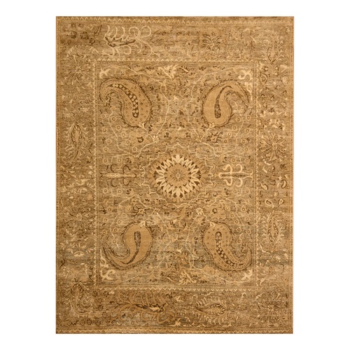 Earth Tone Colors, Tone on Tone, Zero Pile, Distressed, Shaved Low with Suzani Design, Hand Knotted, 100% Wool, Oriental 
