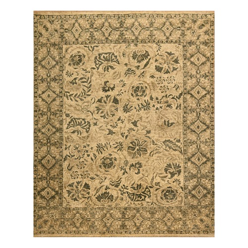 Earth Tone Colors, All Over Leaf Design, Undyed Natural Wool, Zero Pile, Distressed, Shaved Low, Hand Knotted, Oriental 