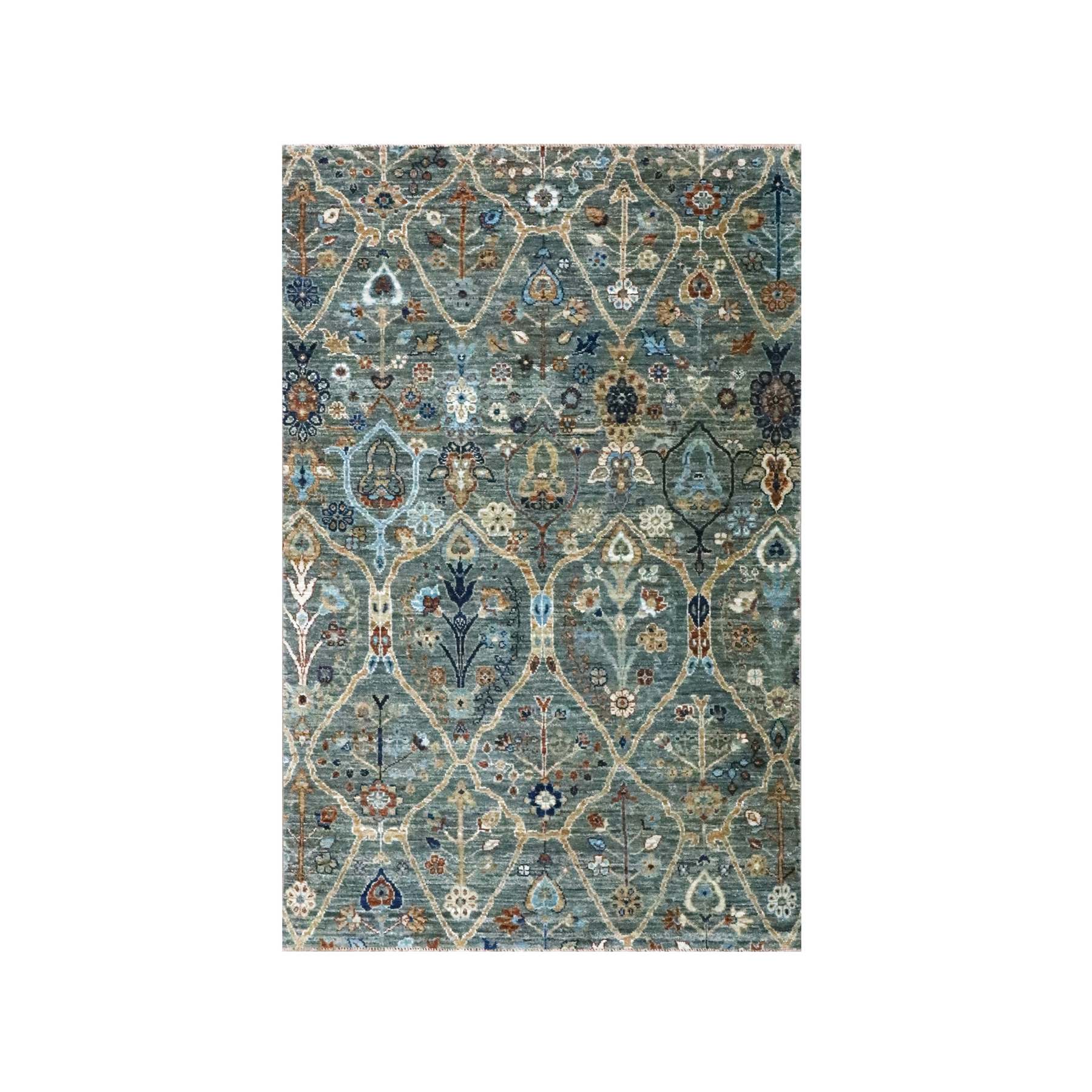 Viridian Green, Hand Knotted, Trellis Borderless Garden Design, Agra ...