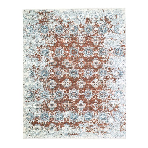 Rust Red, Erased Rosettes Design, Tone on Tone, Hand Knotted, 100% Wool, Dense Weave, Oriental 