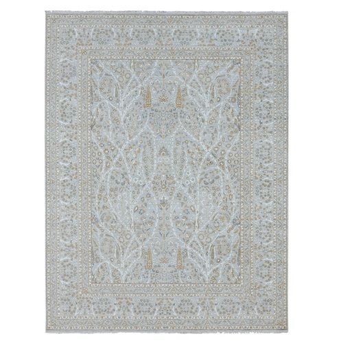 Spanish Gray, Hand Knotted, 200 KPSI, Meditation Tree of Life Design, Tone on Tone, Zero Pile, 100% Wool, Densely Woven, Oriental 