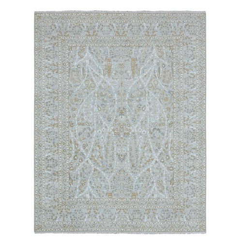 Spanish Gray, Hand Knotted, 200 KPSI, Meditation Tree of Life Design, Tone on Tone, Zero Pile, 100% Wool, Densely Woven, Oriental 