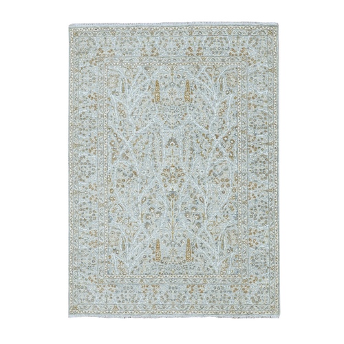 Spanish Gray, 200 KPSI, Meditation Tree of Life Design, Tone on Tone, Zero Pile, Hand Knotted, 100% Wool, Densely Woven, Oriental 