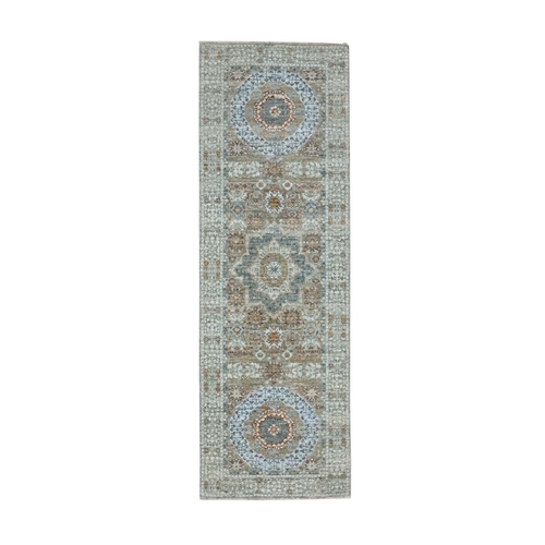 Pistachio Green, Hand Knotted, Pre Historic 14th Century Influence, Mamluk Design, Natural Dyes, Pure Wool, Runner, Oriental 