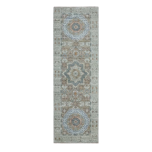 Pistachio Green, Pure Wool, Pre Historic 14th Century Influence, Mamluk Design, Natural Dyes, Hand Knotted, Runner, Oriental 