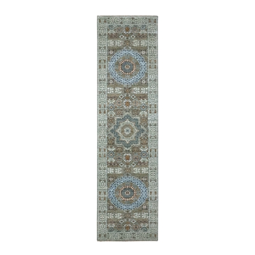 Pistachio Green, Pre Historic 14th Century Influence, Mamluk Design, Natural Dyes, Hand Knotted, Pure Wool, Runner, Oriental 