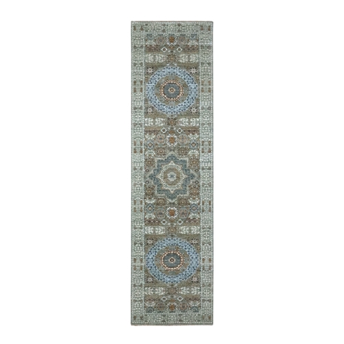 Pistachio Green, Hand Knotted, Pure Wool, Pre Historic 14th Century Influence, Mamluk Design, Natural Dyes, Runner, Oriental 
