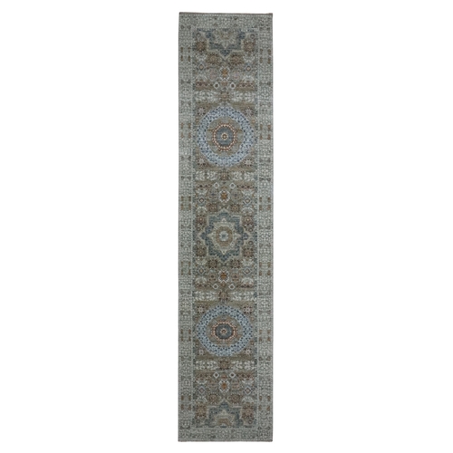 Pistachio Green, Pre Historic 14th Century Influence, Mamluk Design, Natural Dyes, Hand Knotted, Pure Wool, Runner, Oriental 