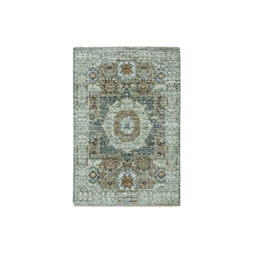 Pistachio Green, Hand Knotted, Pre Historic 14th Century Influence, Mamluk Design, Natural Dyes, Pure Wool, Sample, Mat, Oriental 