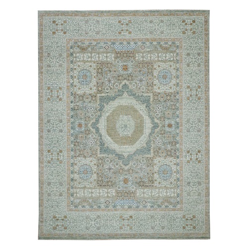 Pistachio Green, Hand Knotted, Pre Historic 14th Century Influence, Mamluk Design, Natural Dyes, Pure Wool, Oriental 